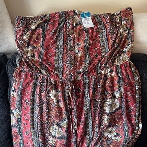 Rue21 Red Floral Strapless Jumpsuit
